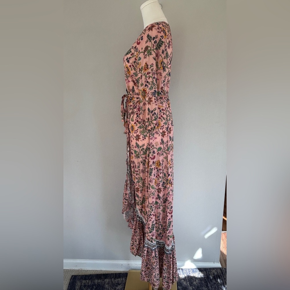 FARM RIO ANTHROPOLOGIE Clara Floral Maxi Wrap Dress Boho Cottage Resort Beach XS - Picture 10 of 15